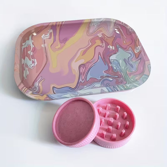 Kit Tabuleiro e Grinder Rosa — vista completa — CBDLegalPT
