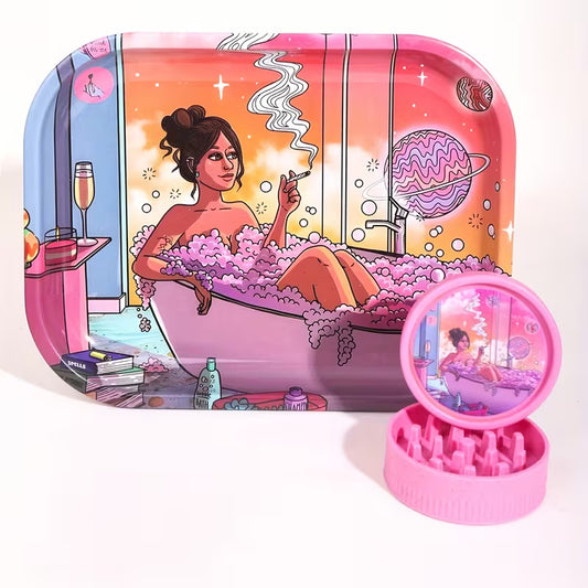 Kit Tabuleiro e Grinder Rosa — vista completa — CBDLegalPT