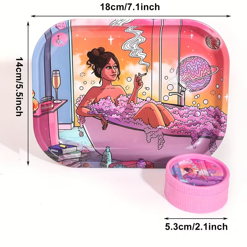 Kit Tabuleiro e Grinder Rosa — detalhe — CBDLegalPT