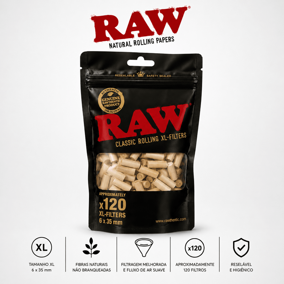 Filtros RAW Slim 6mm Longos - CBD Portugal - CBDLegalPT